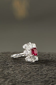 White Finish Ring In Sterling Silver With Ruby