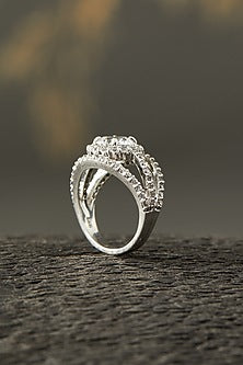 White Finish Ring In Sterling Silver