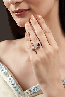 White Finish Ruby Ring In Sterling Silver