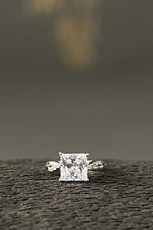 White Finish Princess-Cut Ring In Sterling Silver