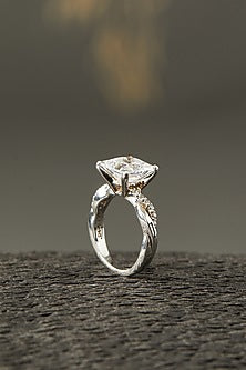 White Finish Princess-Cut Ring In Sterling Silver