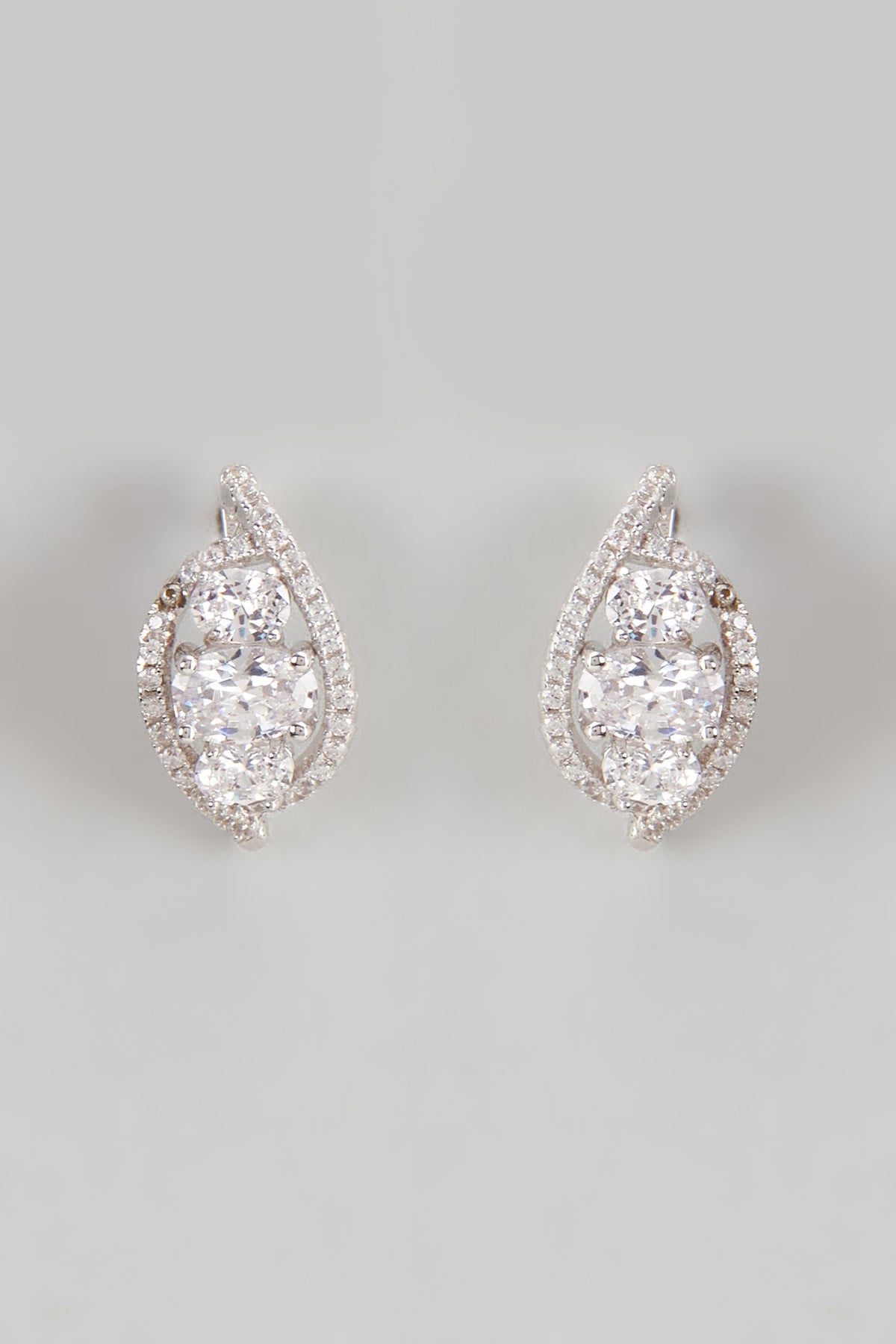 White Finish Swarovski Stud Earrings In Sterling Silver