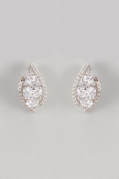 White Finish Swarovski Stud Earrings In Sterling Silver