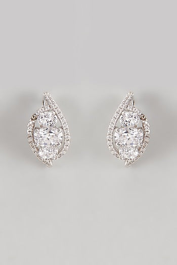 White Finish Swarovski Stud Earrings In Sterling Silver