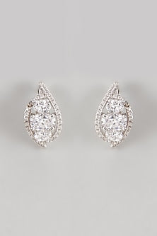 White Finish Swarovski Stud Earrings In Sterling Silver