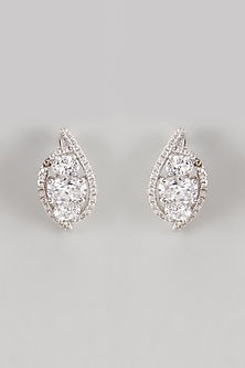 White Finish Swarovski Stud Earrings In Sterling Silver