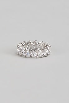 White Finish Swarovski Ring In Sterling Silver