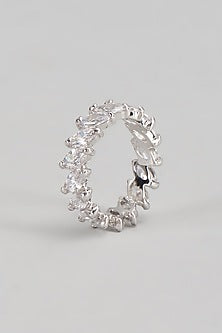 White Finish Swarovski Ring In Sterling Silver