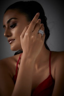 White Finish Swarovski Ring In Sterling Silver