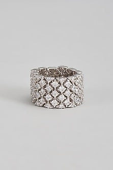 White Finish Swarovski Ring In Sterling Silver