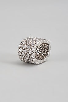 White Finish Swarovski Ring In Sterling Silver