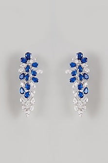 White Finish Blue Stone & Swarovski Chandelier Earrings In Sterling Silver
