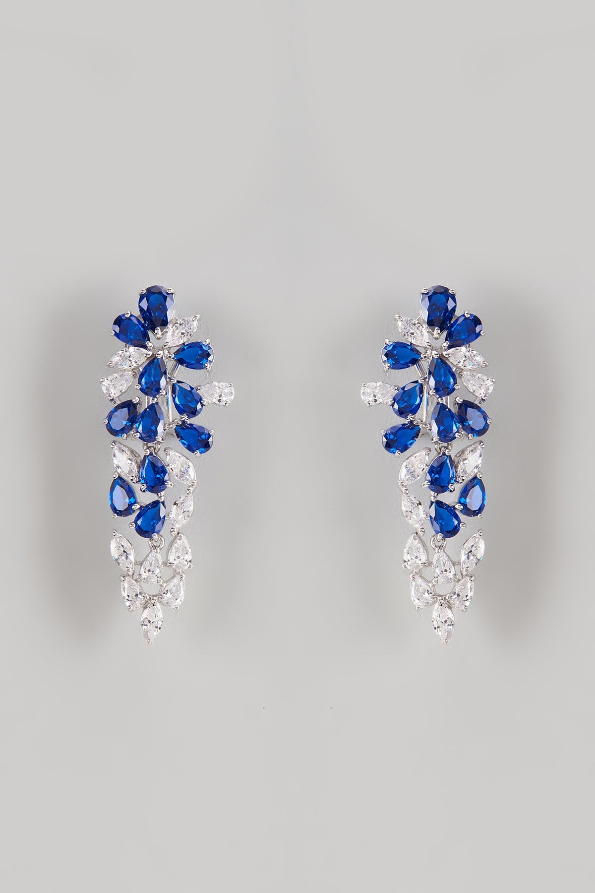 White Finish Blue Stone & Swarovski Chandelier Earrings In Sterling Silver