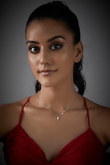 White Finish Swarovski Pendant Necklace In Sterling Silver