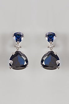 White Finish Synthetic Sapphire Stone Dangler Earrings In Sterling Silver