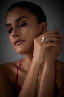 White Finish Swarovski Ring In Sterling Silver