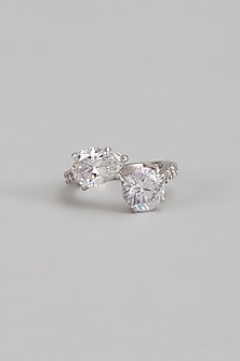 White Finish Swarovski Ring In Sterling Silver