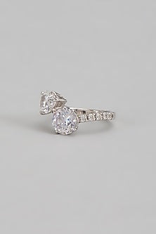 White Finish Swarovski Ring In Sterling Silver