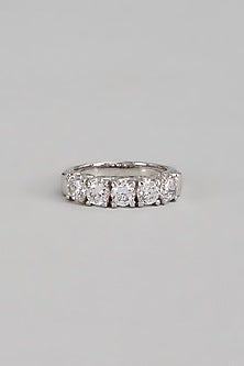 White Finish Five Graded Diamond & Swarovski Stone Ring In Sterling Silver