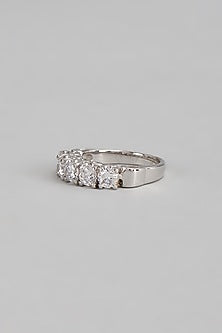 White Finish Five Graded Diamond & Swarovski Stone Ring In Sterling Silver