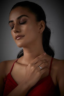 White Finish 0.50c Diamond & Swarovski Stone RIng In Sterling Silver