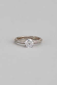 White Finish 0.50c Diamond & Swarovski Stone RIng In Sterling Silver