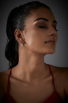 White Finish Swarovski Stone Hoop Earrings In Sterling Silver