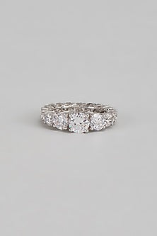 White Finish Swarovski Stone RIng In Sterling Silver