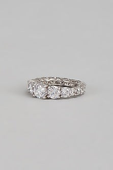 White Finish Swarovski Stone RIng In Sterling Silver