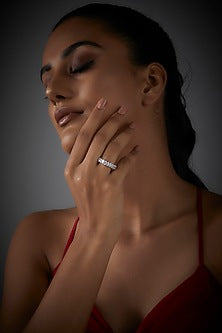 White Finish Swarovski Stone Ring In Sterling Silver