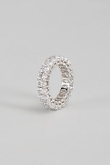 White Finish Swarovski Stone Ring In Sterling Silver