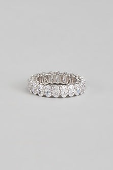 White Finish Swarovski Stone Ring In Sterling Silver