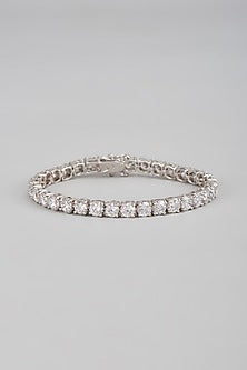 White Finish Swarovski Stone Tennis Bracelet In Sterling Silver