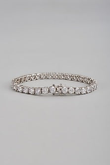 White Finish Swarovski Stone Tennis Bracelet In Sterling Silver