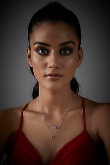 White Finish Ruby Stone Layered Necklace