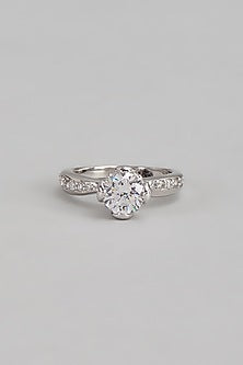 White Finish Swarovski Stone Ring In Sterling Silver