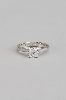 White Finish 0.75c Swarovski Stone Ring In Sterling Silver