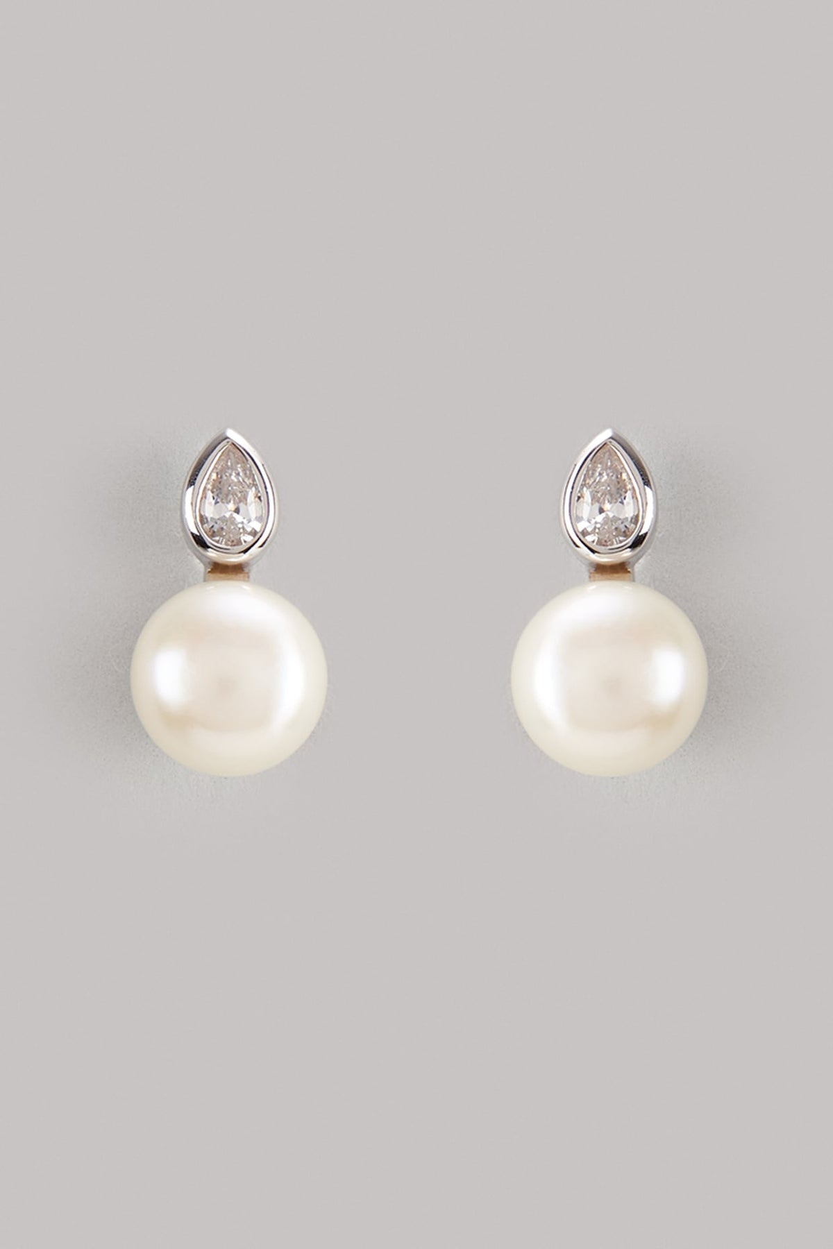 White Finish Pearl Stud Earrings