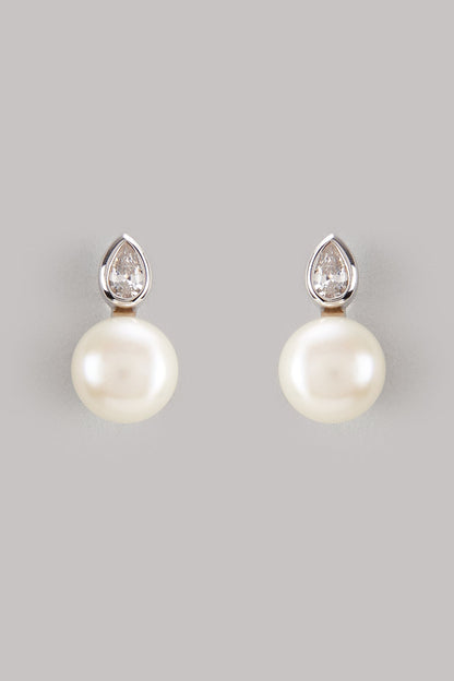 White Finish Pearl Stud Earrings