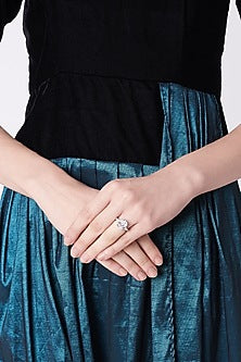 White Finish Baguette Diamond Ring In Sterling Silver