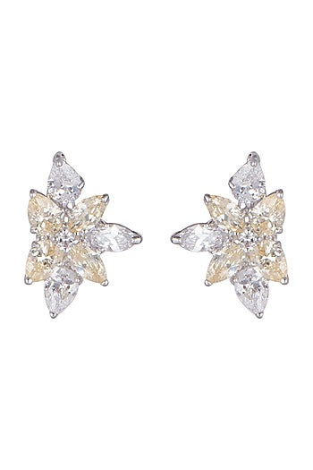 White Finish Yellow Sapphire Earrings In Sterling Silver
