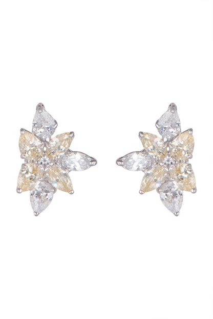 White Finish Yellow Sapphire Earrings In Sterling Silver