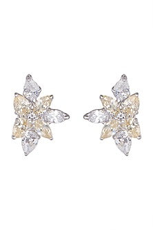 White Finish Yellow Sapphire Earrings In Sterling Silver