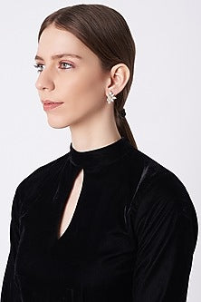 White Finish Yellow Sapphire Earrings In Sterling Silver