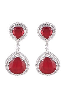 White Finish Ruby Long Earrings In Sterling Silver