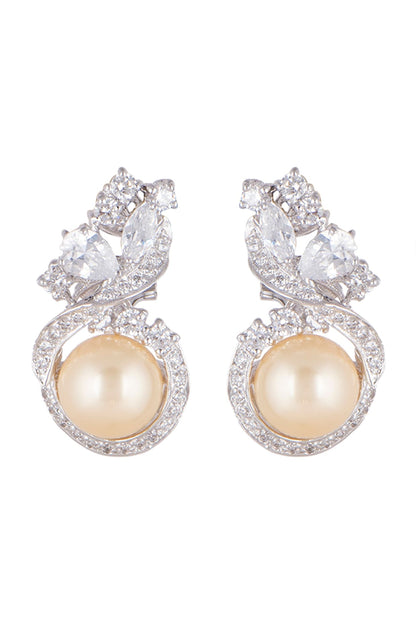White Finish Stud Earrings In Sterling Silver