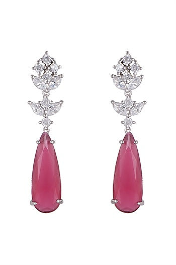 White Finish Ruby Earrings In Sterling Silver