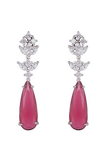 White Finish Ruby Earrings In Sterling Silver