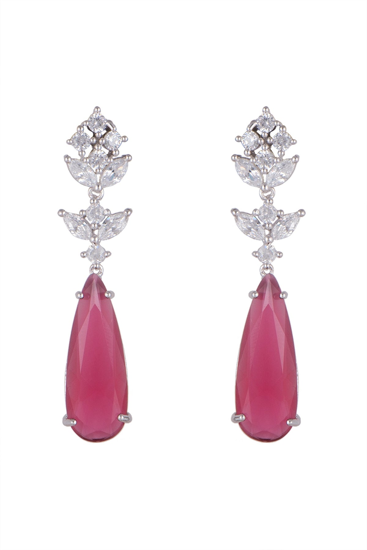White Finish Ruby Earrings In Sterling Silver