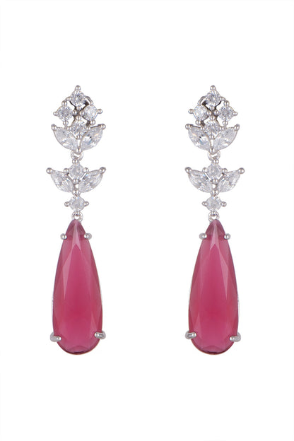 White Finish Ruby Earrings In Sterling Silver